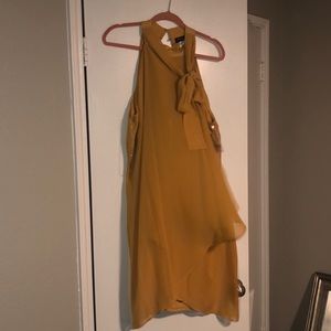 Mustard Sleeveless Neck Tie Dress